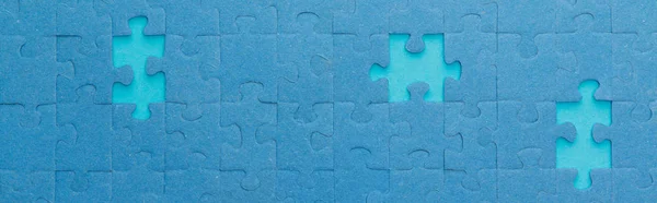 Panoramic Shot Blue Jigsaw Puzzle Lighter Gaps — Stock Photo, Image
