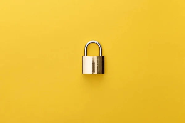 Top View Metal Padlock Yellow Background — Stock Photo, Image