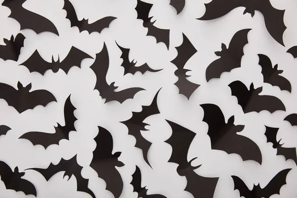 Vista Dall Alto Carta Pipistrelli Neri Sfondo Bianco Decorazione Halloween — Foto Stock