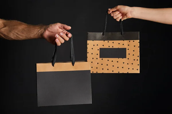 Vue Partielle Femme Homme Tenant Des Sacs Provisions Papier Isolé — Photo