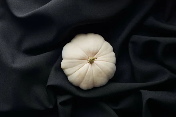 Top View Ripe Whole White Pumpkin Black Cloth — Stock Photo, Image