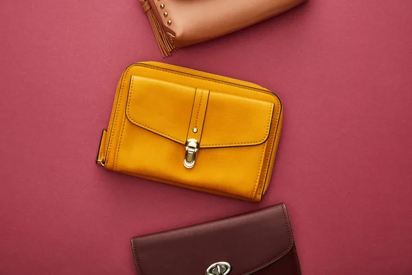 Top View Stylish Bags Crimson — Stock Photo, Image