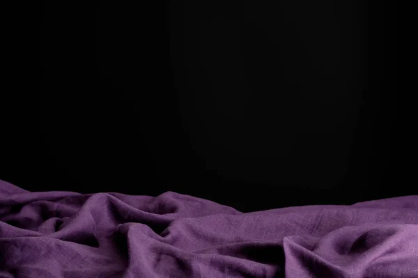 Crumpled Purple Cloth Isolated Black Copy Space — ストック写真