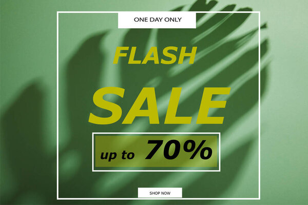 tropical leaf shadow on green background with flash sale illustration