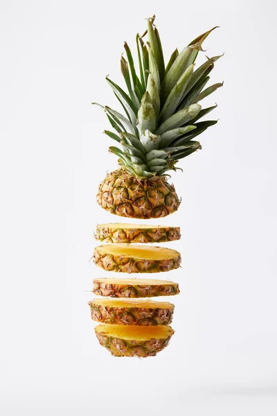 Close up view of fresh cut pineapple exotic fruit isolated on white — Stock Photo