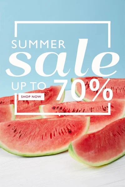 Sweet watermelon slices with summer sale and discount symbol — Stock Photo