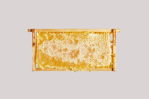 Close up view of sweet beeswax on grey background — Stock Photo
