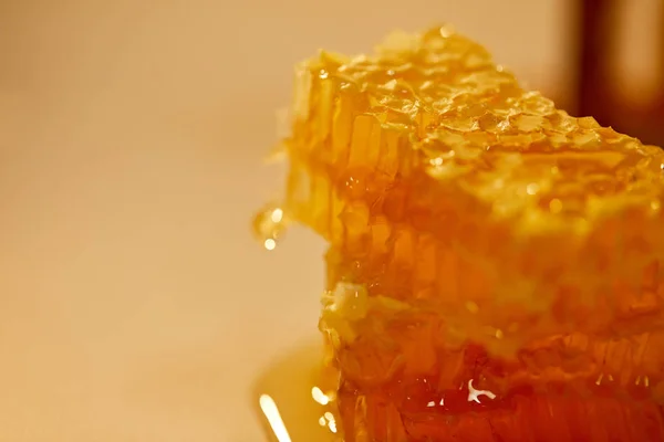 Vista de perto de cera de abelha natural com mel — Fotografia de Stock