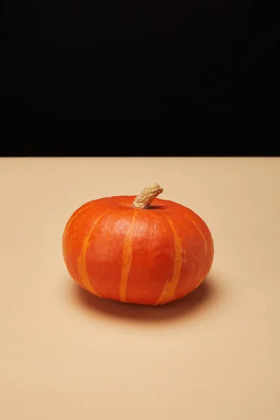 One orange striped pumpkin on beige table — Stock Photo