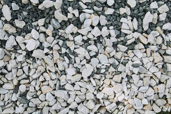 Vista superior de pequenas pedras brancas espalhadas no chão — Fotografia de Stock