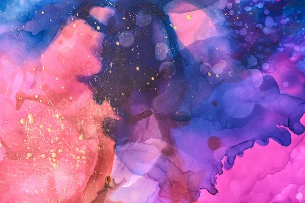 Belles éclaboussures bleues, rouges et violettes d'encres alcoolisées comme toile de fond abstraite — Photo de stock
