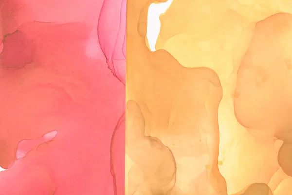 Red and yellow splashes of alcohol inks as abstract background — Stock Photo