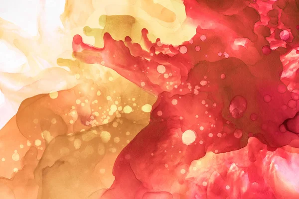 Beige and red splashes of alcohol inks as abstract background — Stock Photo