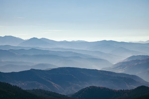 Aerial view of scenic hazy mountains landscape, Carpathians, Ukraine — Stock Photo