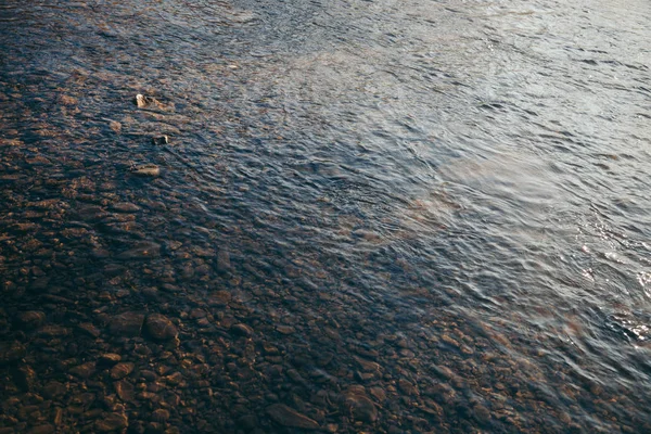 Close-up shot of beautiful transparent water over pebbles in mountain river, Carpathians, Ukraine — Stock Photo