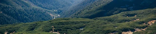 Panoramic view of beautiful green mountains landscape, Carpathians, Ukraine — Stock Photo