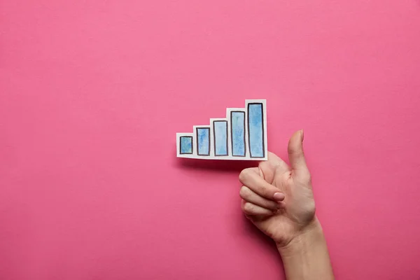 Elevated view of excellent chart with thumb up on pink background — Stock Photo