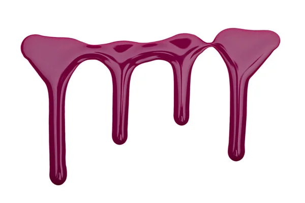 Close up view of plum violet dripping nail polish isolated on white — Stock Photo