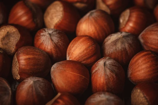 Full frame of shelled hazelnuts as backdrop — Stock Photo