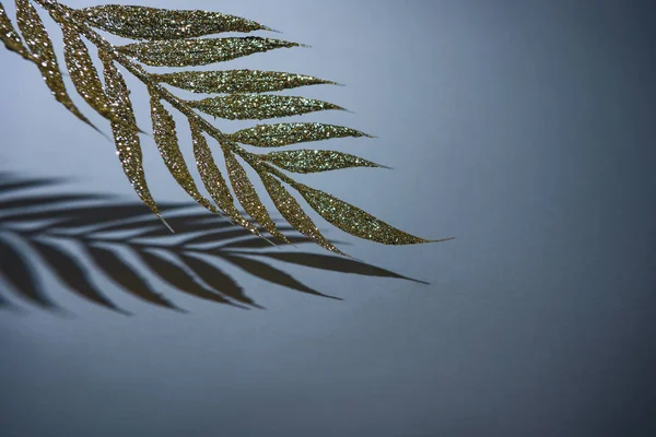 Branche festive ornée de paillettes dorées et d'ombre, concept de fond de Noël — Photo de stock