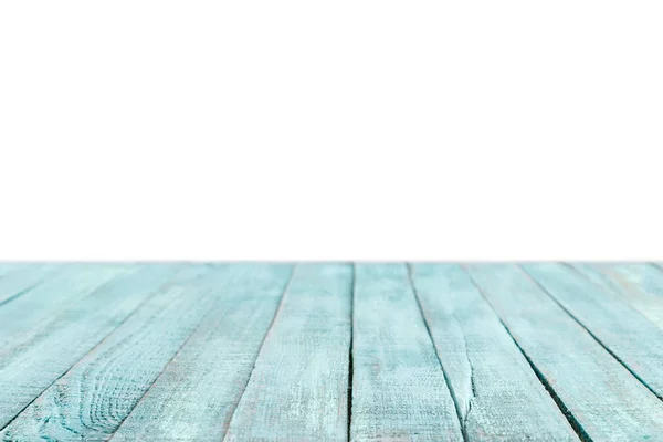 Бірюзовий смугастий дерев'яний стільниця на білому — стокове фото
