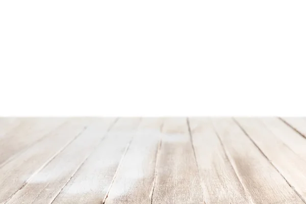 Mesa de madeira listrada marrom claro no branco — Fotografia de Stock