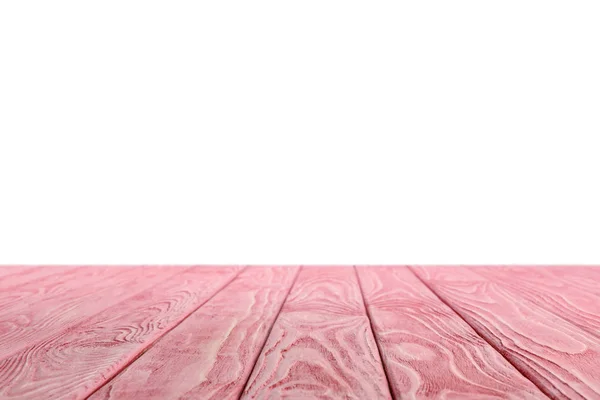 Pink striped wooden background on white — Stock Photo