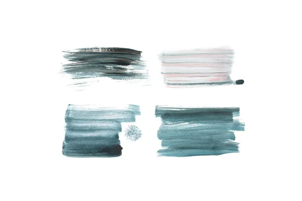 Ensemble de coups de pinceau abstraits gris, vert et bleu isolés sur blanc — Photo de stock
