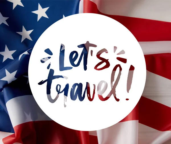 Permite viajar ilustração com bandeira dos Estados Unidos em segundo plano — Fotografia de Stock