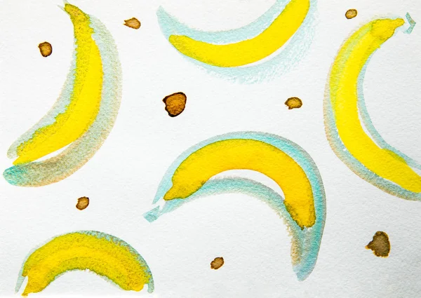Vista dall'alto dell'immagine astratta multicolore ad acquerello con stampa banana — Foto stock