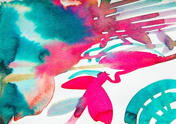 Vista superior de la pintura acuarela multicolor abstracta - foto de stock