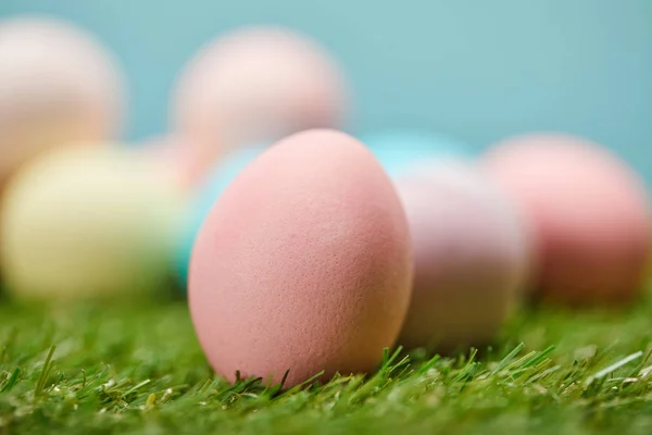 Селективный фокус пасхальных яиц на траве — стоковое фото