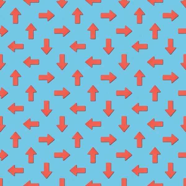 Collage of red arrows in different directions on blue background, seamless background pattern — Stock Photo