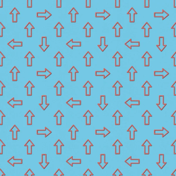Collage de flèches rouges dans différentes directions sur fond bleu, motif de fond sans couture — Photo de stock