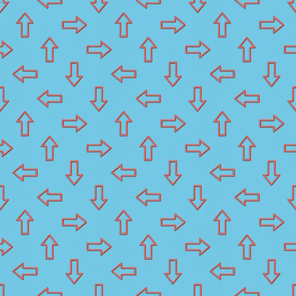 Collage of red pointers in different directions on blue background, seamless background pattern — Stock Photo