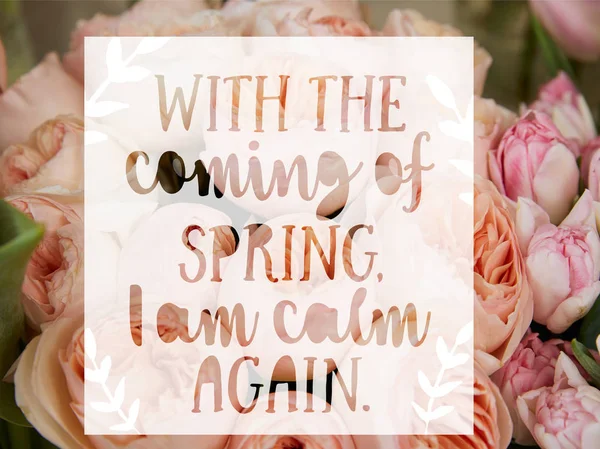 Primer plano de ramo de rosas beige y peonías rosadas e ilustración de primavera - foto de stock