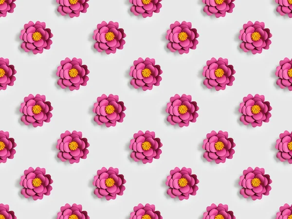 Paper flowers on grey, seamless background pattern — Stock Photo