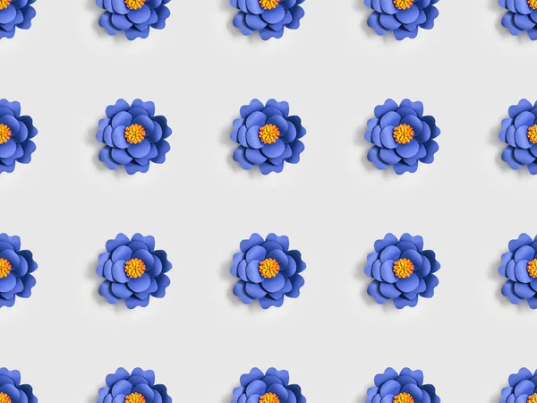 Fleurs bleues en papier sur fond gris, motif sans couture — Photo de stock