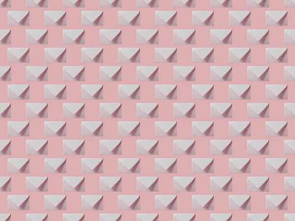 Vista superior de leigos planos com envelopes brancos e vazios isolados em rosa — Fotografia de Stock