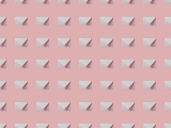 Top view of flat lay with white and empty envelopes isolated on pink — Stock Photo