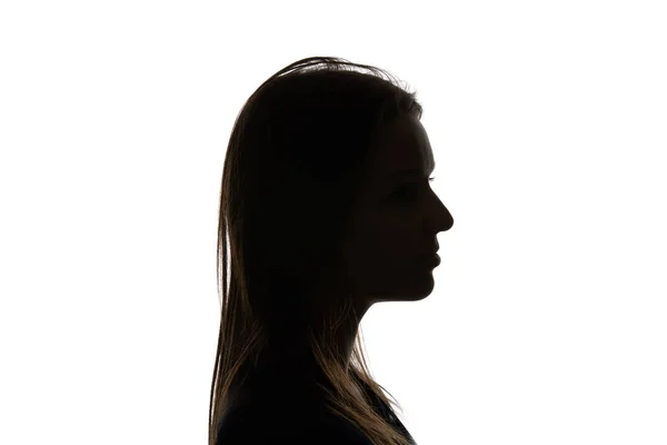 Silhouette of woman with straight hair isolated on white — Stock Photo