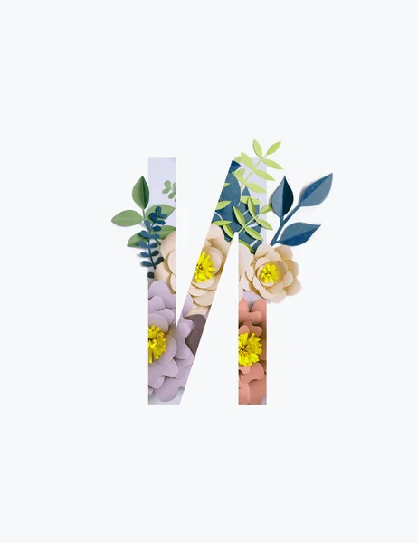 Cyrillic letter with paper cut pastel flowers and leaves isolated on white — Stock Photo