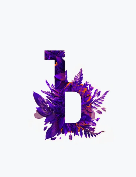 Cyrillic letter with purple fern leaves isolated on white — Stock Photo