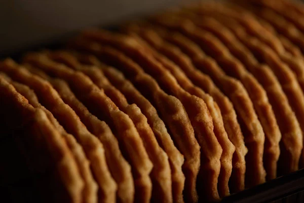 Close up view of delicious thin crispy waffles — Stock Photo