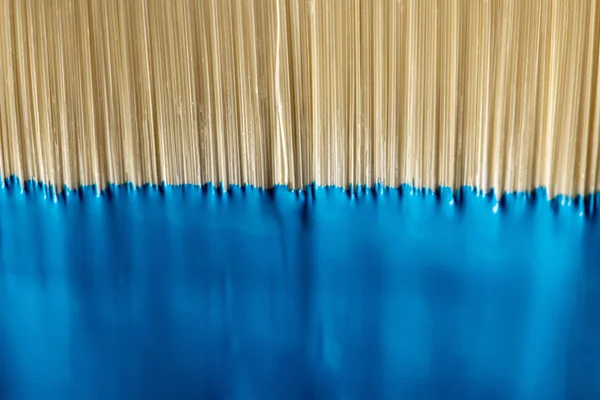 Close up view of brush with blue paint — Stock Photo