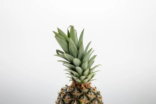 Doux ananas frais savoureux et cru avec des feuilles vertes sur blanc — Photo de stock