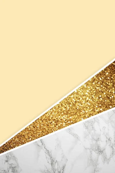 Geometric background with grey marble, golden glitter and light yellow color — Stock Photo
