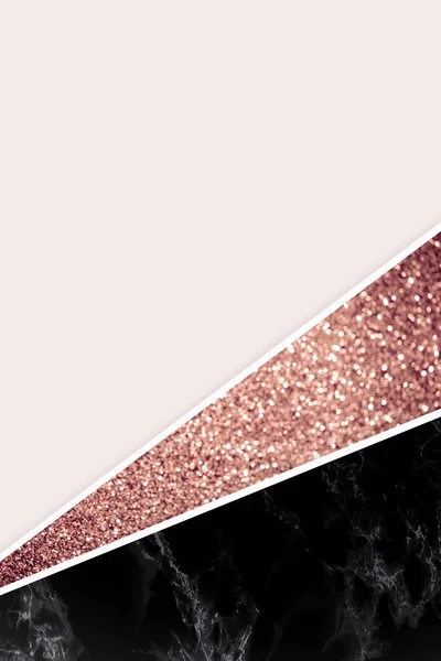 Geometric background with pink glitter, black marble and light pink color — Stock Photo