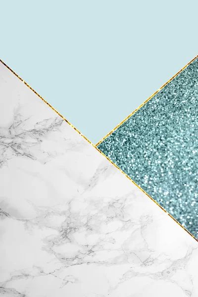 Geometric background with blue glitter, marble and light blue color — Stock Photo