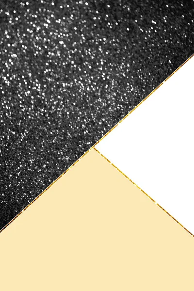 Fond géométrique aux paillettes noires, blanc et jaune clair — Photo de stock